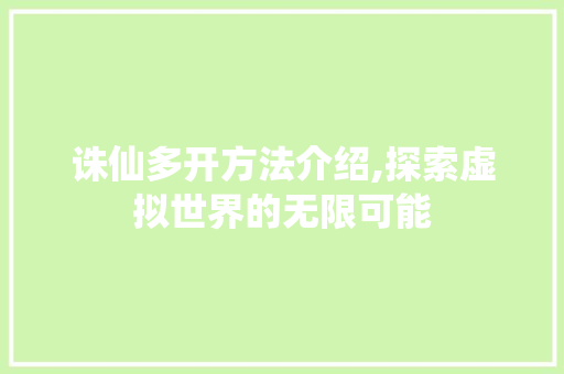 诛仙多开方法介绍,探索虚拟世界的无限可能 操作系统