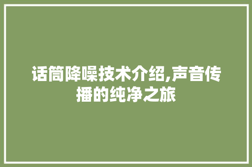 话筒降噪技术介绍,声音传播的纯净之旅 话筒降噪技术介绍,声音传播的纯净之旅