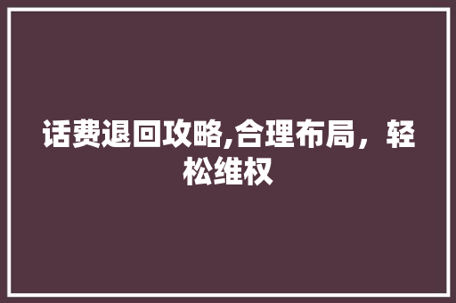 话费退回攻略,合理布局，轻松维权