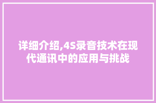 详细介绍,4S录音技术在现代通讯中的应用与挑战