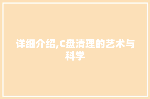 详细介绍,C盘清理的艺术与科学 操作系统