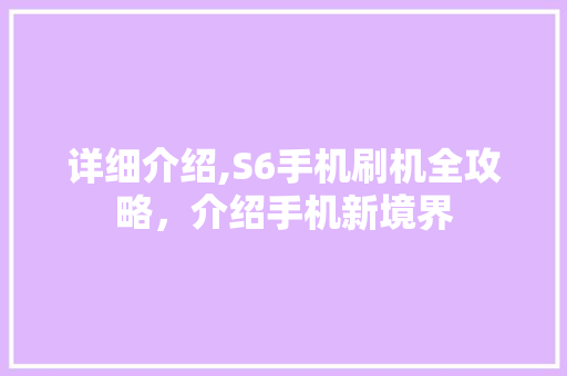 详细介绍,S6手机刷机全攻略，介绍手机新境界 电脑基础