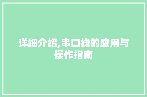 详细介绍,串口线的应用与操作指南 网络技术