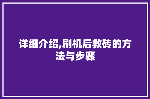 详细介绍,刷机后救砖的方法与步骤 电脑基础