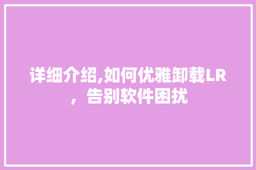 详细介绍,如何优雅卸载LR,告别软件困扰 电脑故障维修 详细介绍,如何优雅卸载LR,告别软件困扰 电脑故障维修