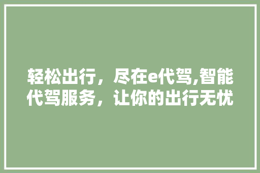 轻松出行，尽在e代驾,智能代驾服务，让你的出行无忧