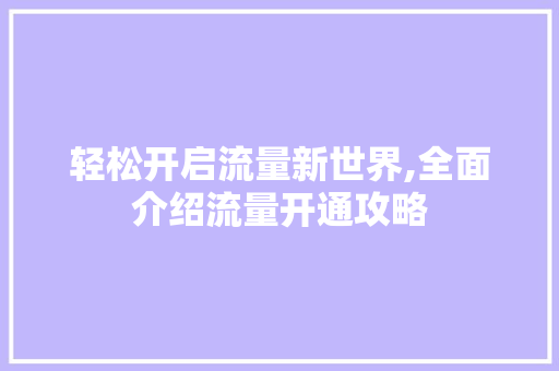 轻松开启流量新世界,全面介绍流量开通攻略