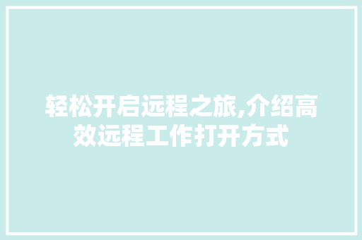 轻松开启远程之旅,介绍高效远程工作打开方式 电脑基础