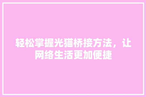 轻松掌握光猫桥接方法，让网络生活更加便捷