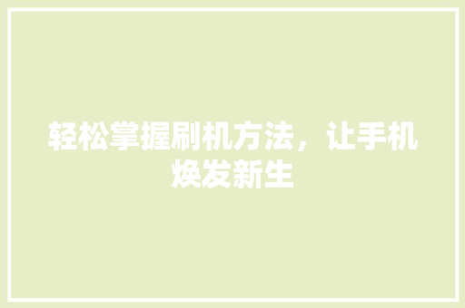 轻松掌握刷机方法，让手机焕发新生