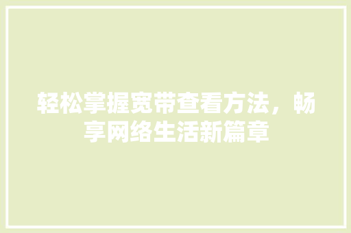 轻松掌握宽带查看方法，畅享网络生活新篇章