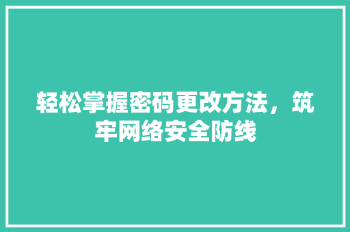 轻松掌握密码更改方法，筑牢网络安全防线