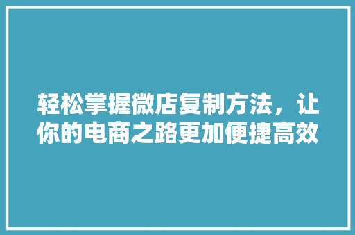 轻松掌握微店复制方法，让你的电商之路更加便捷高效！
