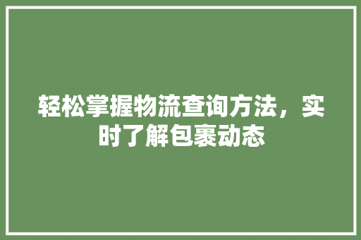 轻松掌握物流查询方法，实时了解包裹动态