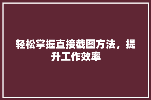 轻松掌握直接截图方法，提升工作效率