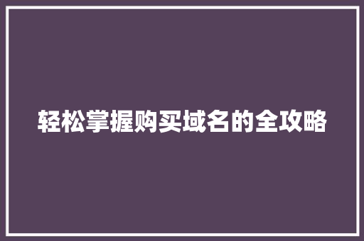 轻松掌握购买域名的全攻略