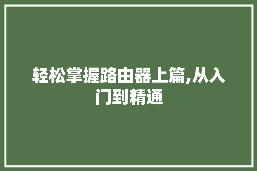 轻松掌握路由器上篇,从入门到精通