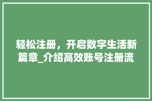 轻松注册，开启数字生活新篇章_介绍高效账号注册流程