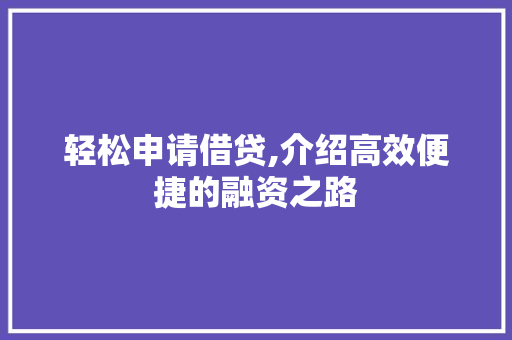 轻松申请借贷,介绍高效便捷的融资之路 电脑配置