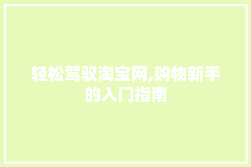 轻松驾驭淘宝网,购物新手的入门指南
