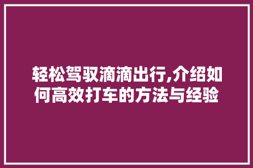轻松驾驭滴滴出行,介绍如何高效打车的方法与经验