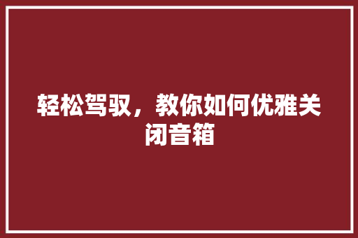 轻松驾驭，教你如何优雅关闭音箱