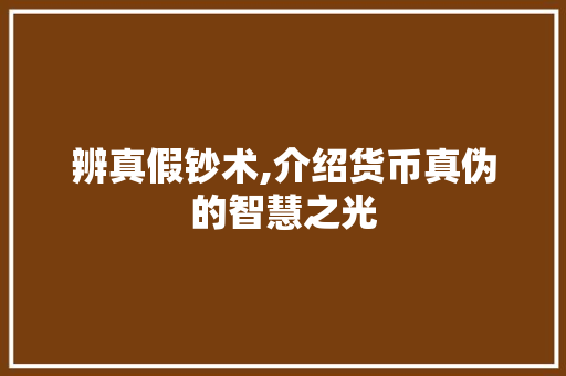 辨真假钞术,介绍货币真伪的智慧之光