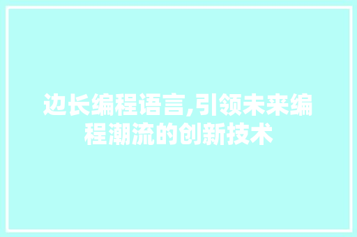 边长编程语言,引领未来编程潮流的创新技术 边长编程语言,引领未来编程潮流的创新技术