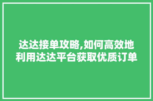 达达接单攻略,如何高效地利用达达平台获取优质订单 电脑基础