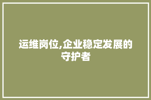 运维岗位,企业稳定发展的守护者 操作系统