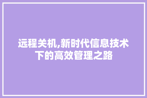 远程关机,新时代信息技术下的高效管理之路