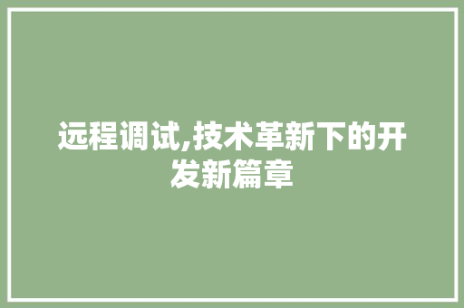 远程调试,技术革新下的开发新篇章