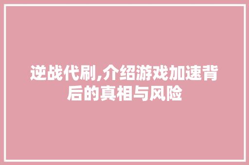 逆战代刷,介绍游戏加速背后的真相与风险