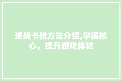 逆战卡枪方法介绍,掌握核心，提升游戏体验