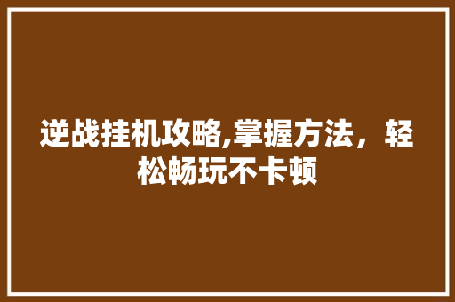 逆战挂机攻略,掌握方法，轻松畅玩不卡顿 操作系统