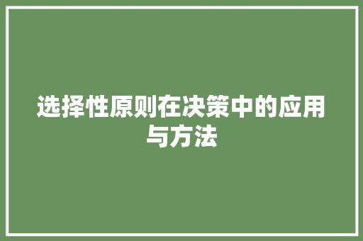 选择性原则在决策中的应用与方法