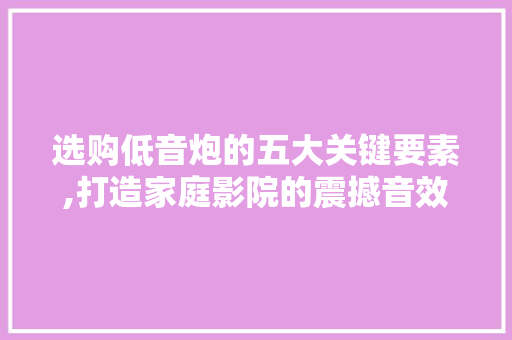 选购低音炮的五大关键要素,打造家庭影院的震撼音效