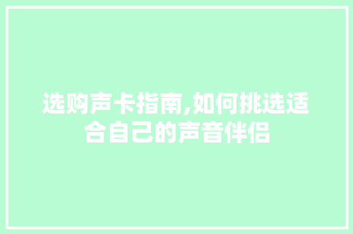 选购声卡指南,如何挑选适合自己的声音伴侣