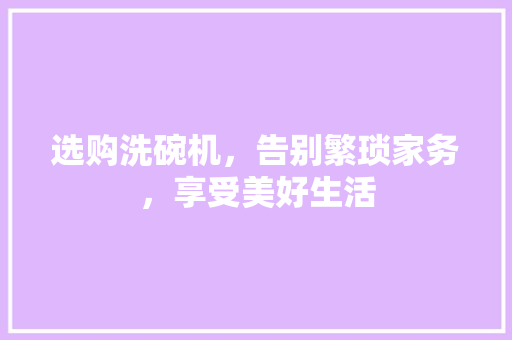 选购洗碗机，告别繁琐家务，享受美好生活