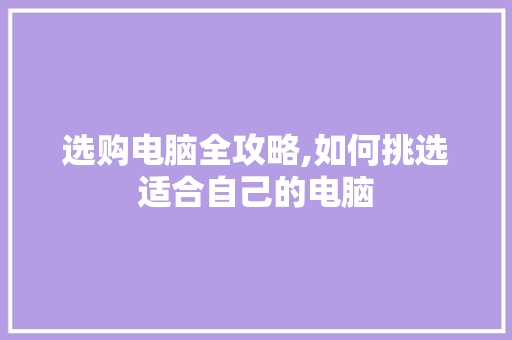选购电脑全攻略,如何挑选适合自己的电脑