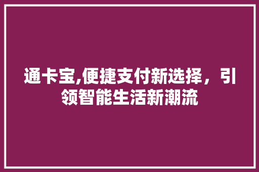 通卡宝,便捷支付新选择，引领智能生活新潮流
