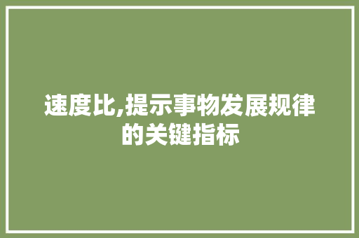 速度比,提示事物发展规律的关键指标 电脑故障维修