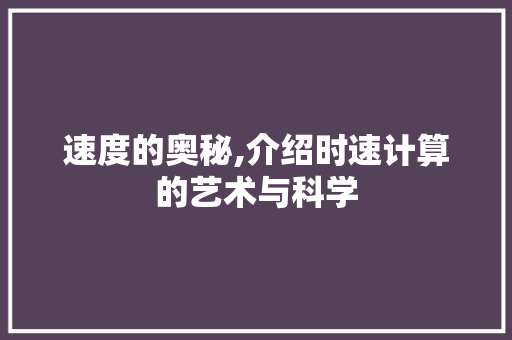 速度的奥秘,介绍时速计算的艺术与科学 网络技术