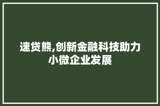 速贷熊,创新金融科技助力小微企业发展