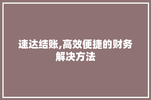 速达结账,高效便捷的财务解决方法 网络技术 速达结账,高效便捷的财务解决方法 网络技术