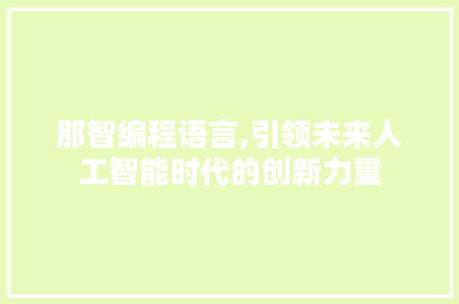 那智编程语言,引领未来人工智能时代的创新力量