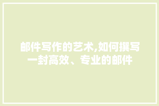 邮件写作的艺术,如何撰写一封高效、专业的邮件