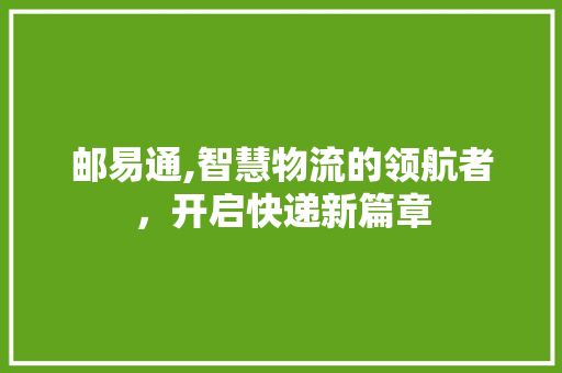 邮易通,智慧物流的领航者，开启快递新篇章