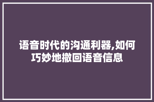 语音时代的沟通利器,如何巧妙地撤回语音信息