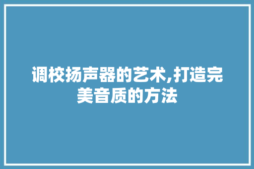 调校扬声器的艺术,打造完美音质的方法 电脑基础
